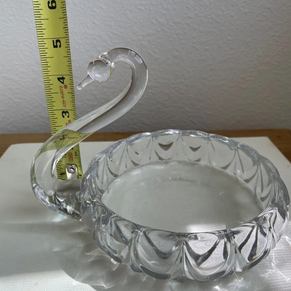 Vintage Clear Glass Swan Detailed Medium Candy Dish Vintage Trinket Catchall